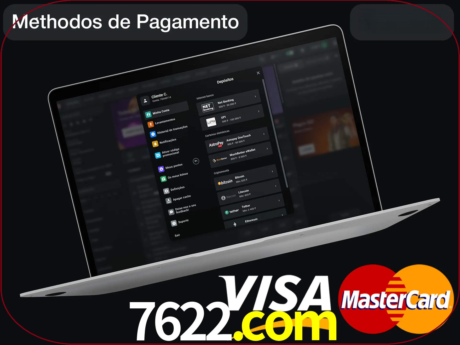 Use seu método de depósito preferido.